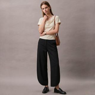 ZARA 时尚潮流女式纯色宽松高腰侧开叉直筒休闲裤