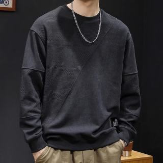 古先森 拼接拼色潮牌卫衣男秋冬款圆领男款衣服秋季2026新款长袖大码重磅 黑色 M