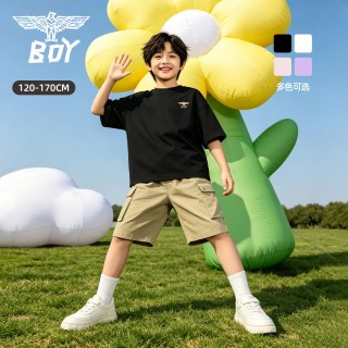 BOY JUNIOR BOY童装26夏季新品短袖T恤男女童宽松圆领设计感多色可选上衣