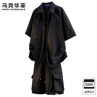 马克华菲 休闲套装男士2026夏季新款运动工作宽松高级感上衣短袖衬衫服裤子