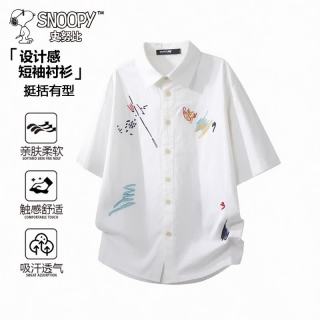 史努比 短袖衬衫男士夏季青年刺绣上衣工装衬衣外套 白色 2XL