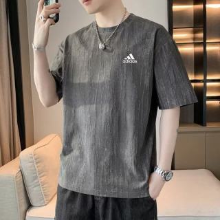 adidas 男士冰丝短袖T恤夏季薄款潮牌宽松运动男装上衣服圆领 深灰色 L