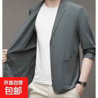 冰丝短休闲西服男夏季薄款修身帅气七分袖小西装韩版中袖单西外套 深灰色