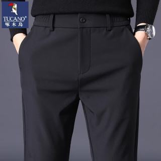 啄木鸟 休闲裤男春夏季薄款冰丝商务直筒裤男士轻奢弹力西装长裤子男潮 黑色 4XL （建议165-180斤）