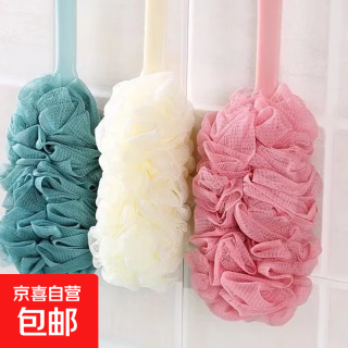 京喜 洗澡搓背神器浴花条长条二合一搓澡神器长柄浴花搓澡巾洗澡刷沐浴 浴花刷-蓝色-1个装