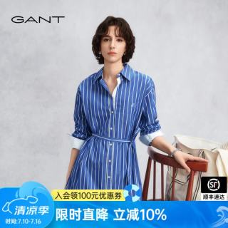 GANT 26年春夏女士新款纯棉连衣裙长裙优雅老钱风衬衫裙 417-宝蓝色 M