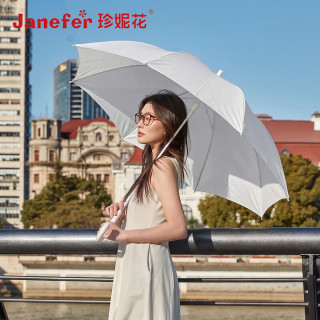 珍妮花 轻量抗风长柄伞全纤维无金属晴雨伞遮阳伞防晒晴雨伞 绿松石