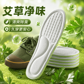 勋阳宇乐 三双装 户外运动鞋垫艾草除臭抗菌软底鞋垫