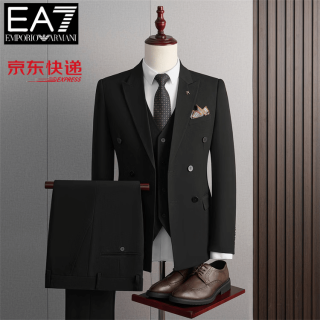 EA7 EMPORIO ARMANI EA7阿玛尼西服套装男士二件套商务职业正装西装韩版修身伴郎新郎结婚 黑色 S