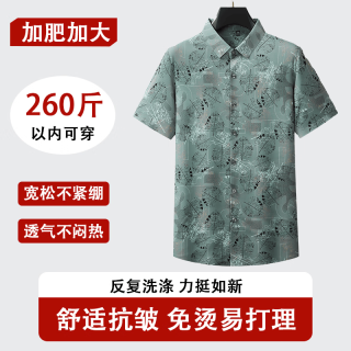 帝宾泽 大码免烫短袖衬衫男夏季薄款抗皱商务休闲胖子衬衣 绿色 4XL