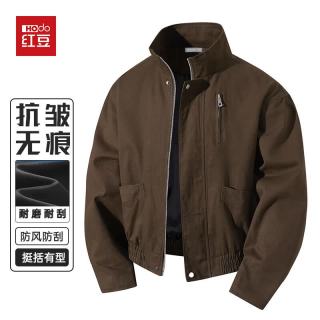 Hodo 美式复古工装外套男秋季立领飞行夹克男抗皱有型上衣男咖啡色2XL