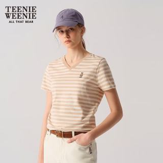 TEENIE WEENIE 小熊女装短袖T恤夏季基础V领宽松舒适上衣 卡其色