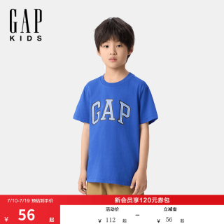Gap 男女童夏款logo纯棉短袖T恤经典儿童上衣 蓝色 （大小童） 120 cm(6-7岁) 亚洲尺码