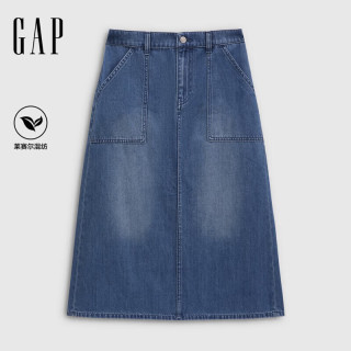 Gap 女装2026春季新款棉莱赛尔混纺水洗A字裙牛仔半裙长裙859744