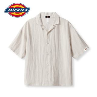 Dickies 帝酷适美式短袖衬衫男士亚麻复古春夏冰丝凉感褶皱休闲衫 米白色