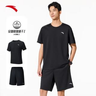 安踏 速干套装运动短袖t恤短裤两件套男夏季跑步体考专用训练服