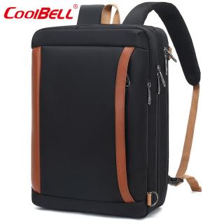 coolbell COOL BELL多功能双肩背包单肩斜跨手提包17寸商务户外学生书包 5610尼龙黑色 17.3寸