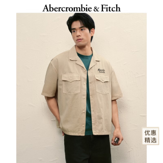 Abercrombie & Fitch 美式复古经典时尚图案黑色百搭短袖衬衫上衣25秋季男装125-5204 米色 M (180/100A)
