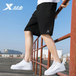 特步 运动裤短裤男裤子夏季男士休闲中裤跑步服黑色速干短裤五分裤男 黑色-（梭织薄款）