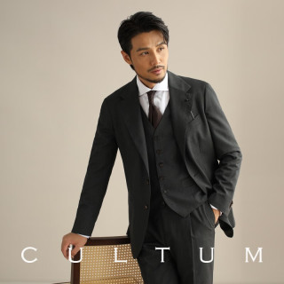 俊风男装 CULTUM精纺羊毛那不勒斯意式西服套装男正装免烫结婚礼服商务西装三件套 深灰色两件套