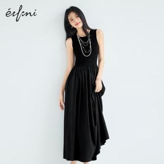 伊芙丽 秦岚代言高品质毛衫拼接侧缝口袋抗皱女装连衣裙2025秋装新款 黑色 M