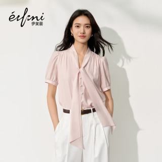 伊芙丽 秦岚代言短袖法式淡雅高级飘带衬衫女气质2026夏季新品 糖果粉 S 80-105斤
