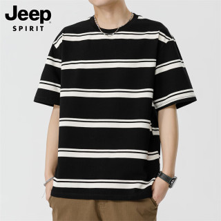 JEEP SPIRIT 吉普短袖T恤男夏季男士高端半袖上衣服条纹潮牌圆领体恤