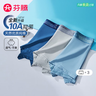 芬腾 内裤男3条装纯棉新升级10A抑菌立体U型囊袋四角内裤