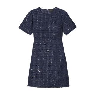 Kate Spade 女士圆领短袖亮片暗格纹小香风连衣裙