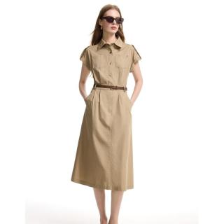 DKNY 夏季翻领短袖T恤连衣裙女优雅气质时尚A字中长裙
