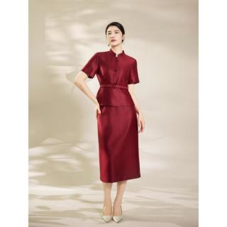 粉蓝衣橱 奢华轻礼服套装2026夏装新中式衬衫半裙两件套女