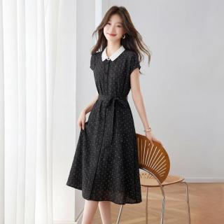 限尺码：SRCR 16姆米双绉桑蚕丝~肌理感波点印花真丝连衣裙女高级感衬衫裙子