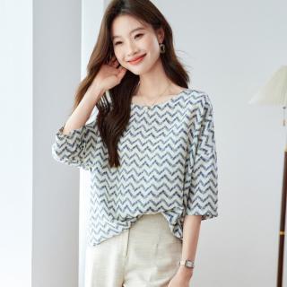 SRCR 16姆米双绉~高级感气质波纹真丝T恤女春夏简约洋气七分袖上衣