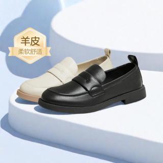 Bata 乐福鞋女春夏百搭通勤英伦羊皮一脚蹬jk制服单鞋