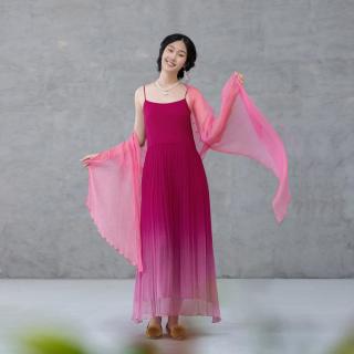 生活在左 原创桑蚕丝渐变简约百搭吊带连衣裙夏女国风