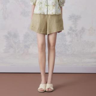 限尺码：VGRASS V·GRASS 维格娜丝复古亚麻气质休闲裤女夏季宽松短裤廓形裤子