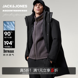 杰克琼斯 AIZAWA设计师联名冬季新款中长款羽绒服22541201 E43纯黑色