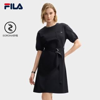 FILA 官方女子针织连衣裙2025夏新款时尚休闲宽松短袖连身裙 传奇蓝-NV L 170/88A/L