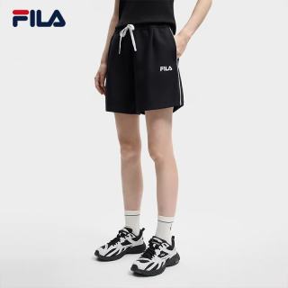FILA 官方女士针织短裤2026夏季新款宽松裤子凉感防晒三分裤 正黑色-BK M 165/66A/M