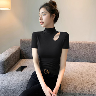 半高领短袖t恤女夏季新款网红洋气炸街女装修身内搭出片高级衣服