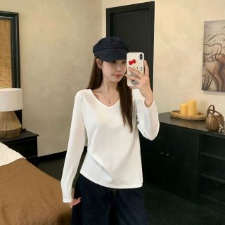 80-210斤德绒桃领长袖T恤女正肩宽松遮肉显瘦大码胖MM百搭打底