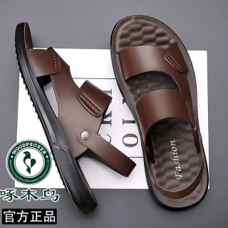 啄木鸟 凉鞋男款真软皮夏季厚底沙滩鞋休闲防滑两用凉拖鞋子