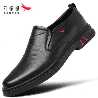 红蜻蜓 男鞋夏季一脚蹬休闲皮鞋真皮头层牛皮保暖豆豆鞋男软皮软底