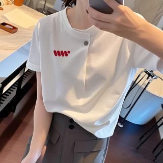 欧货时尚女士白色棉质短袖T恤女宽松2026夏季新款设计感纽扣上衣