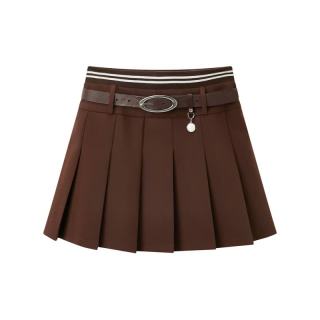 乐町 腰带百褶短裙春夏新品半身裙