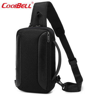 coolbell COOL BELL新款时尚拼接胸包男士斜跨包轻便单肩包手提包商务外出胸包 黑色7256