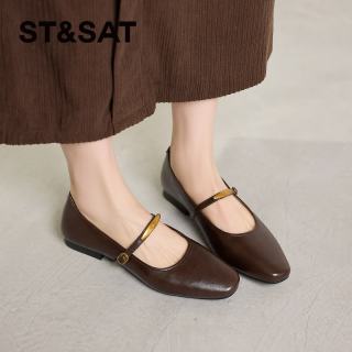 星期六 ST&SAT 时尚软底法式玛丽珍单鞋女2026春夏季新款气质浅一字带小皮鞋女款 棕色 35