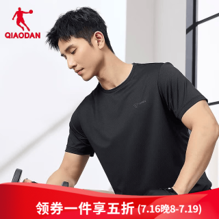 乔丹 短袖男t恤夏季速干衣吸湿透气冰丝运动服休闲跑步T恤上衣 黑色 L