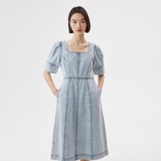 限尺码：播 女士方领中长款牛仔连衣裙