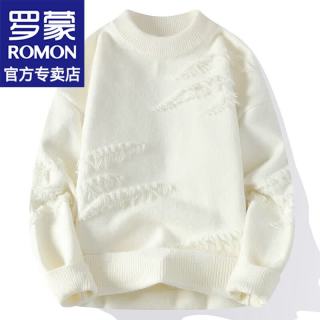 罗蒙 毛衣男士秋冬季新款潮流宽松针织衫男装加绒加厚线衣打底衫上衣 白色 常规 XL 约120-135斤可穿